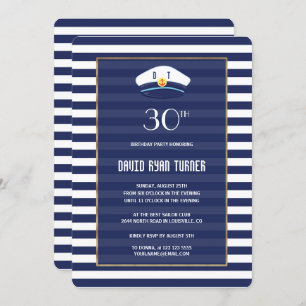 Blaue Streifen Gold Geburtstagsparty der Marine Einladung