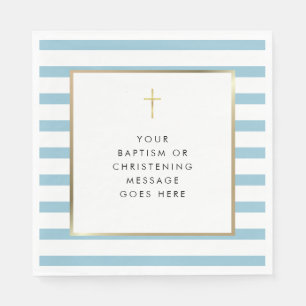 Blaue Streifen Gold Kreuz Taufe Taufbotschaft Serviette