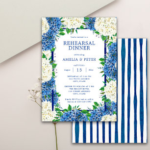 Blaue Streifen Hortensien Hochzeitsprobe-Dinnerpar Einladung