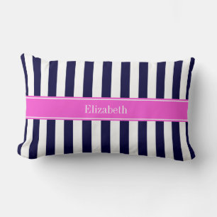 Blaue Streifen, Hot-Pink-Name Monogramm Lendenkissen
