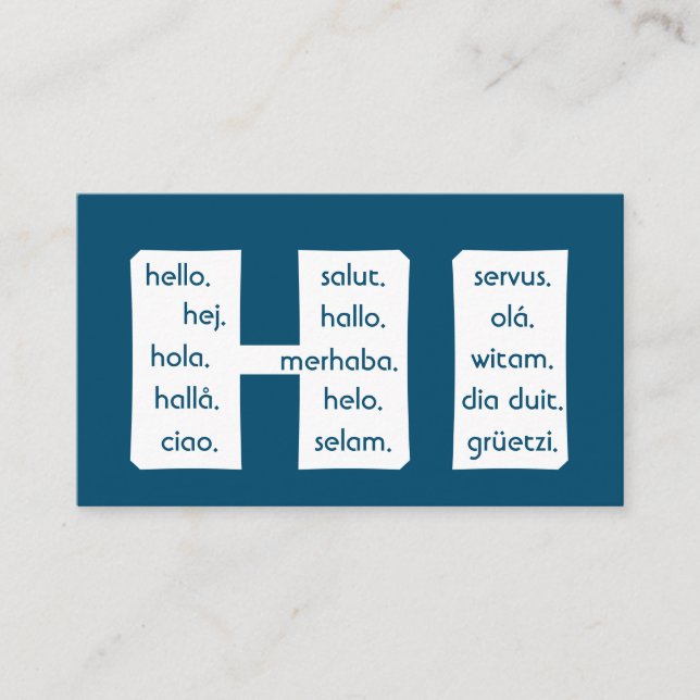 Blaue Streifen in internationalen Sprachen hallo Visitenkarte (Vorderseite)