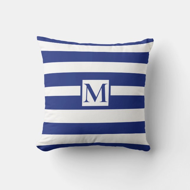 Blaue Streifen in Monogramm Kissen (Vorderseite)
