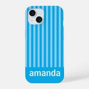 BLAUE STREIFEN INDIVIDUELLER NAME STYLISCH MODERN iPhone 15 HÜLLE