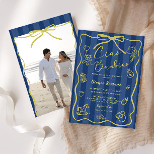 Blaue Streifen Italienisches Ciao Baby Shower Foto Einladung