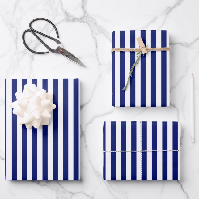 Blaue Streifen klassische Marine moderne frische Geschenkpapier Set (Vorderseite)