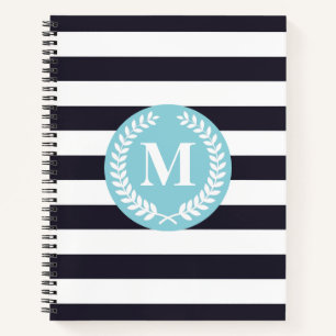 Blaue Streifen Laurel Wreath Monogram Notizbuch