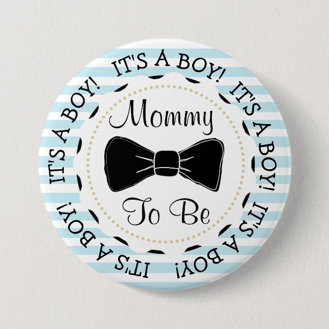 Blaue Streifen-Mama, zum Bowtie Babyparty zu sein Button (Vorderseite)
