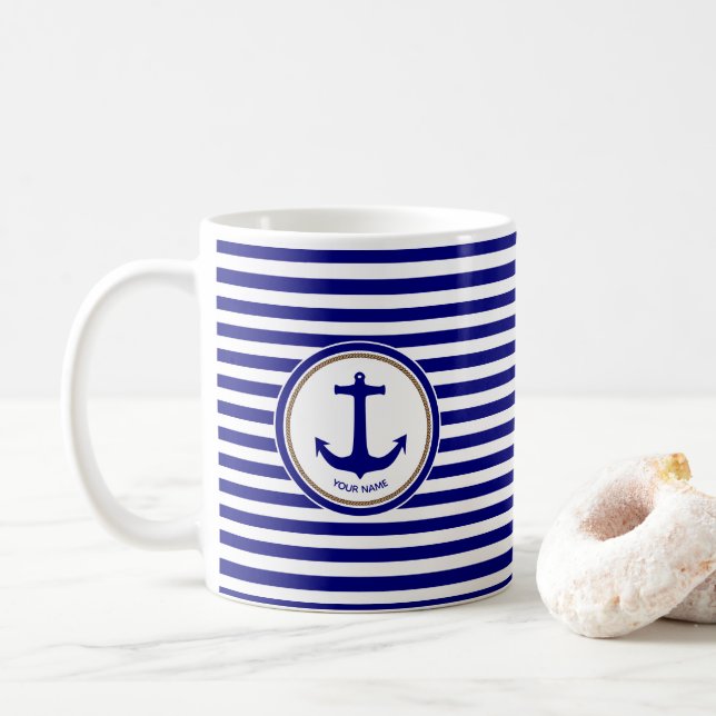 Blaue Streifen mit Anker Kaffeetasse (Mit Donut)