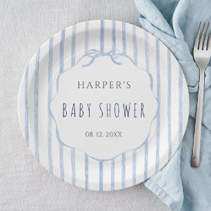 Blaue Streifen mit gewelltem Rahmen Jungen-Baby-Pa Pappteller