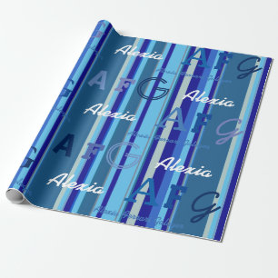 blaue Streifen mit individuelle Name . personalisi Geschenkpapier