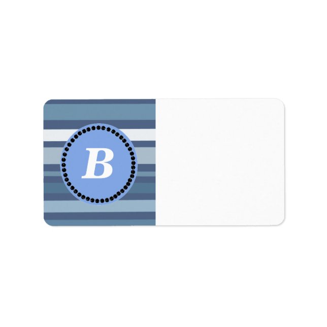 Blaue Streifen mit Monogramm Adressaufkleber (Vorne)