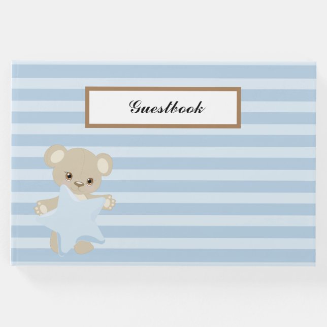 BLAUE STREIFEN MIT TEDDY-BAR, DIE EINE STERNE BESI GÄSTEBUCH (Vorderseite)