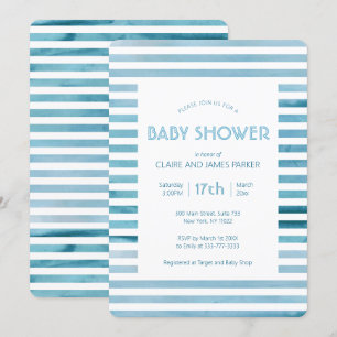 Blaue Streifen mit Wasserfarbe Einfache Babydusche Einladung