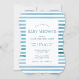 Blaue Streifen mit Wasserfarbe Einfache Babydusche Einladung