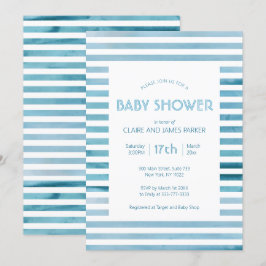Blaue Streifen mit Wasserfarbe Einfache Babydusche Einladung