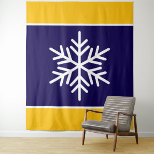 Blaue Streifen mit weißer Schneeflocke Wandteppich