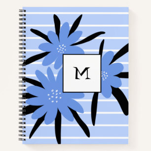 Blaue Streifen Moderne Monogramm-Blume Notizbuch