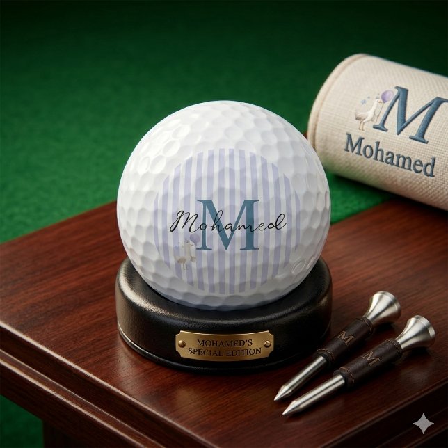 Blaue Streifen-Monogramm-Alberner-Gans-Junge-Erstg Golfball (Von Creator hochgeladen)