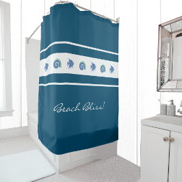 Blaue Streifen Muscheln Fish Beach House Duschvorhang