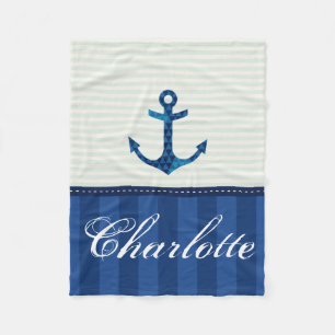 Blaue Streifen-Muster-Anker-nautischindividueller Fleecedecke