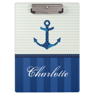 Blaue Streifen-Muster-Anker-nautischindividueller Klemmbrett
