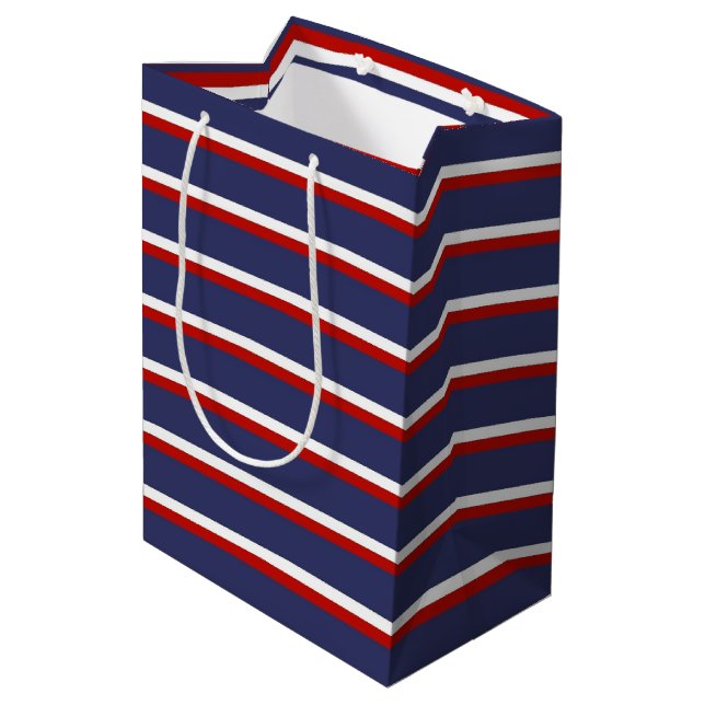 Blaue Streifen Muster Mittlere Geschenktüte (Rückseite Schrägansicht)