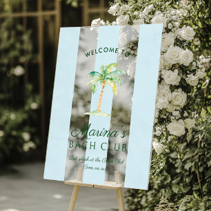 Blaue Streifen Palm Beach Bach Club Willkommen Acrylschild