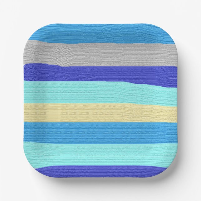Blaue Streifen Pinselstriche Pappteller (Vorderseite)