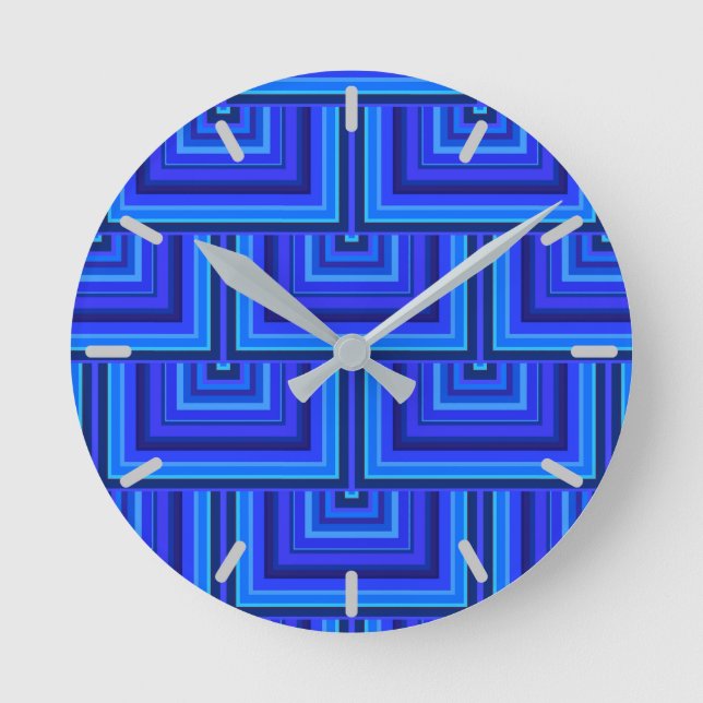 Blaue Streifen quadratische Skala Runde Wanduhr (Vorderseite)