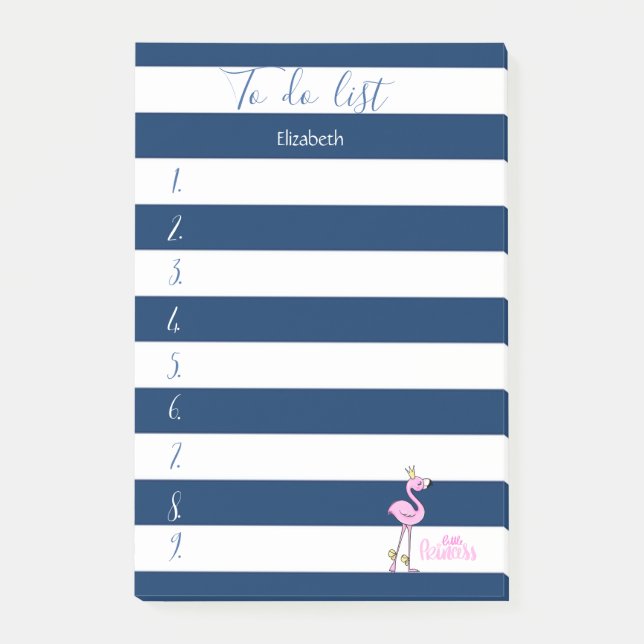 Blaue Streifen, rosa Flamingo ,To do list Post-it Klebezettel (Vorderseite)