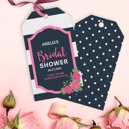 Blaue Streifen Rosenrosen Brautparty Geschenkanhänger