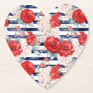 Blaue Streifen Rot Weiß Florale Geburtstags Untersetzer
