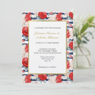 Blaue Streifen Rot Weiße Florale Hochzeit Einladung