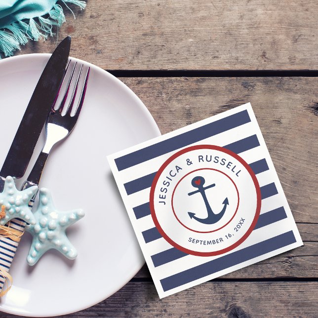 Blaue Streifen rotes Krebspapier der Nautic Navy Serviette (Nautical Navy Blue Stripes Red Crab Paper Napkins)