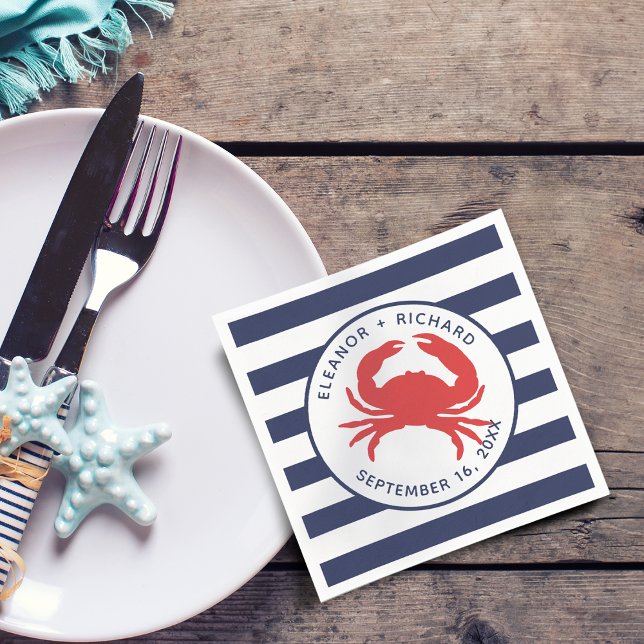 Blaue Streifen rotes Krebspapier der Nautic Navy Serviette (Nautical Navy Blue Stripes Red Crab Paper Napkins)