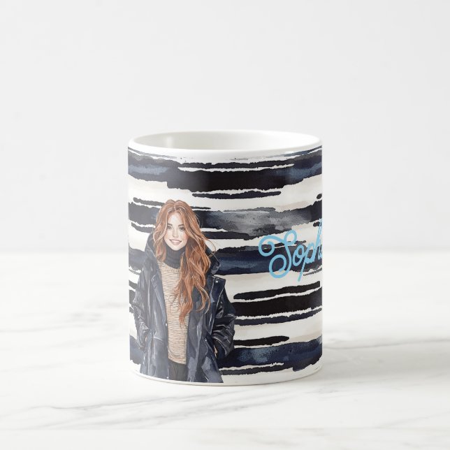Blaue Streifen Rotschopf Weiblich  Kaffeetasse (Mittel)