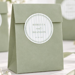 Blaue Streifen Sage Grün Rand Hochzeitsgeschenk Runder Aufkleber
