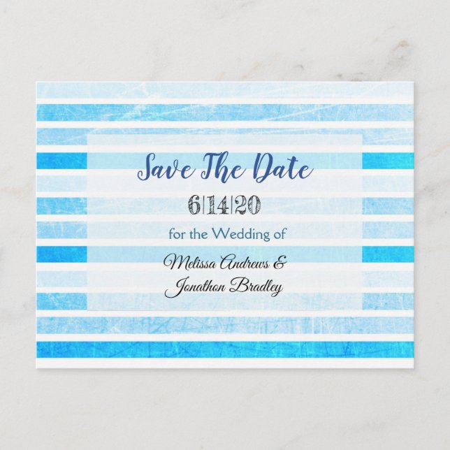 Blaue Streifen Save the Date Postkarte (Vorderseite)