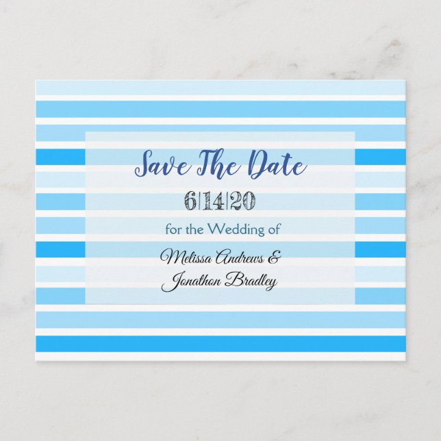 Blaue Streifen Save the Date Postkarte (Vorderseite)