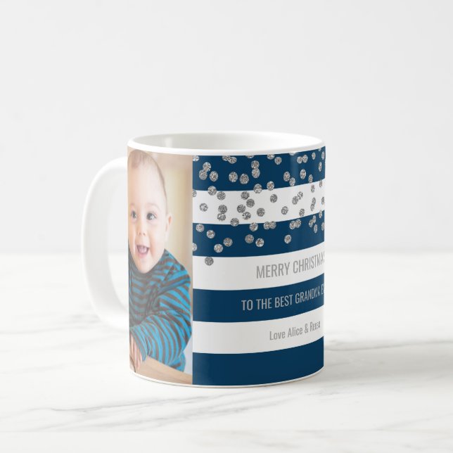 Blaue Streifen-silbernes Foto-bestes Kaffeetasse (Vorderseite Links)