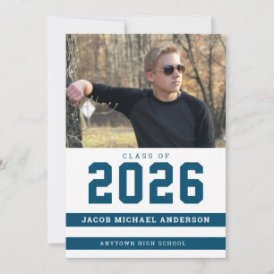 Blaue Streifen Sportliche Foto-Abschlussfeier Einladung