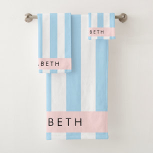 Blaue Streifen, Streifen, Linien, Ihr Name Badhandtuch Set