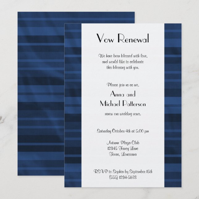 Blaue Streifen, Streifenmuster, Linien, Vow Erneue Einladung (Vorne/Hinten)