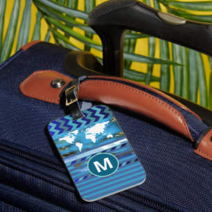 Blaue Streifen Türkis Marmormonogramm Gepäckanhänger