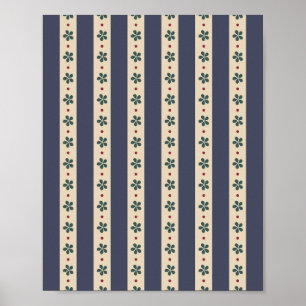 Blaue Streifen Und Blumen Poster