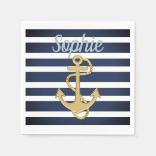 Blaue Streifen und Gold Anker Serviette