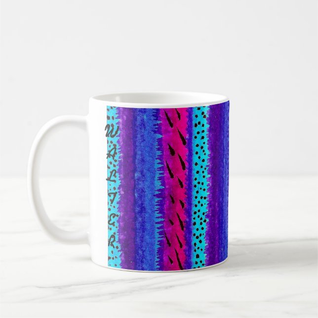 Blaue Streifen und Punkte A5 Tasse (Links)