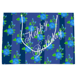 Blaue Streifen und Rose Große Geschenktüte