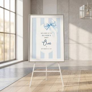 Blaue Streifen & Wasserfarben-Schleife Süßer-Einse Poster