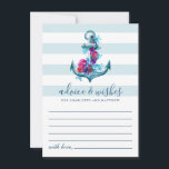 Blaue Streifen Wasserfarbenanker Hochzeit<br><div class="desc">Nautische Hochzeitsberatung & Wunschkartendesign mit Anker mit Blume auf blauem Streifen Hintergrund.</div>